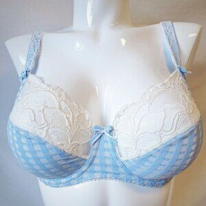Primadonna Madison Bra Underwire Lace Size 40G 40 G  Baby Blue White Checks